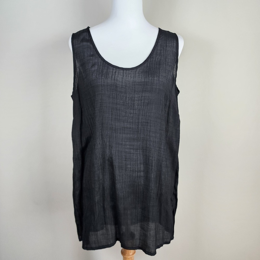 Piccadilly Sheer Tunic Long Blouse Womens Large Black‎ Goth Whimsigoth Tank Top